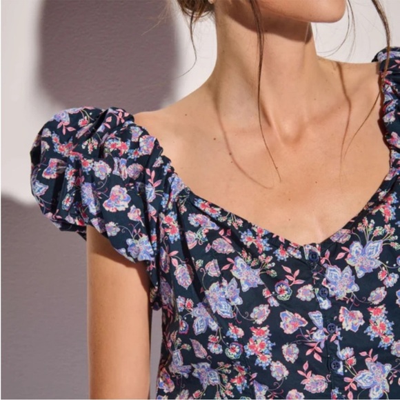 Nation LTD Angel Top Navy Midsummer sweetheart neckline bubble sleeve Sz XS NEW - Picture 4 of 15